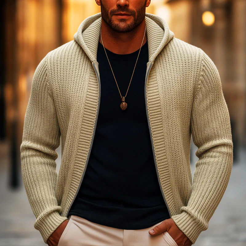 Estación independiente primavera y otoño chaqueta de cremallera de punto para hombres suéter sólido y pesado con capucha suéter de moda para hombres transfronterizos Europa y Estados Unidos image 9