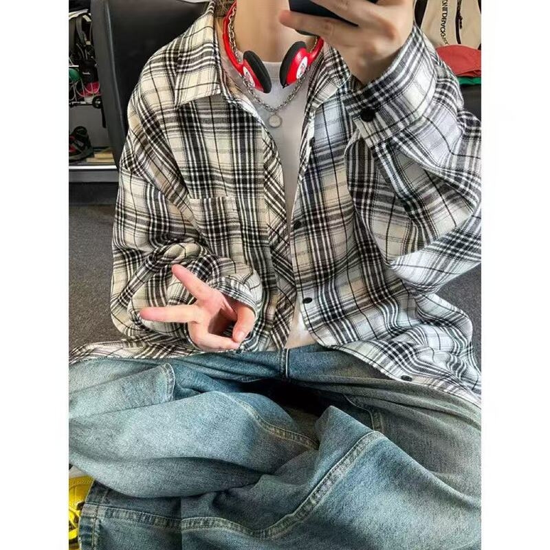 Plus Size 150kg Shirt for Men and Women, High-End, Stylish, Loose-Fitting Plaid Shirt, Spring and Autumn American Retro Top, Trendy Plus Size 150kg Shirt for Men and Women, High-End, Stylish, Loose-Fitting Plaid Shirt, Spring and Autumn American Retro Top, Trendy