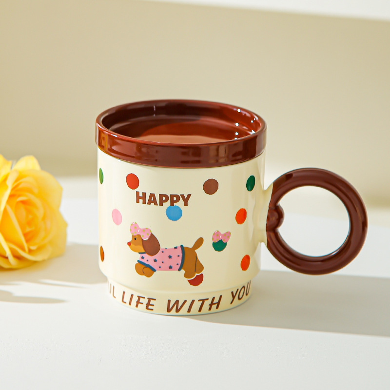 Taza de dibujos animados creativa con tapa de taza de cerámica para parejas de chicas taza de agua acompañante regalo de alto valor facial taza de marca conjunto doméstico