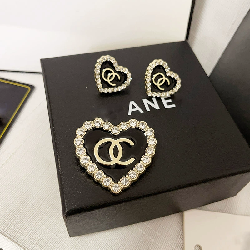 Брошь-бренд сердце, серьги с буквами, комплект, стиль Chanel