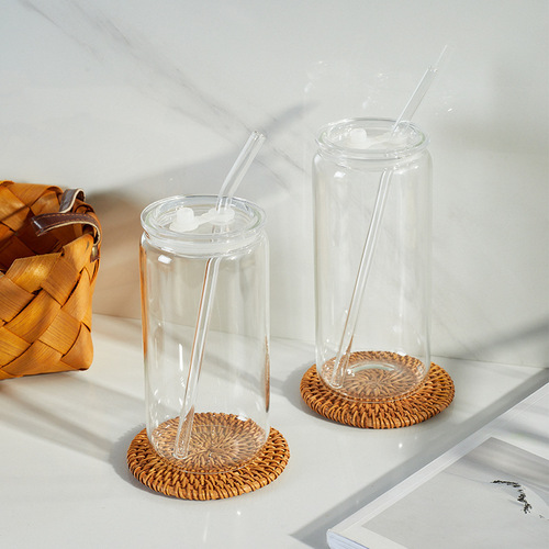 Amazon can glass Coke straw cup home cold drink coffee cup 16oz transparent beer cup with lid