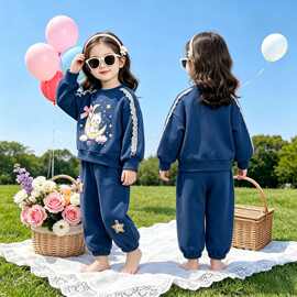 女童洋气套装2026新款韩版巨好看小女童装春装洋气女宝花边衣服潮
