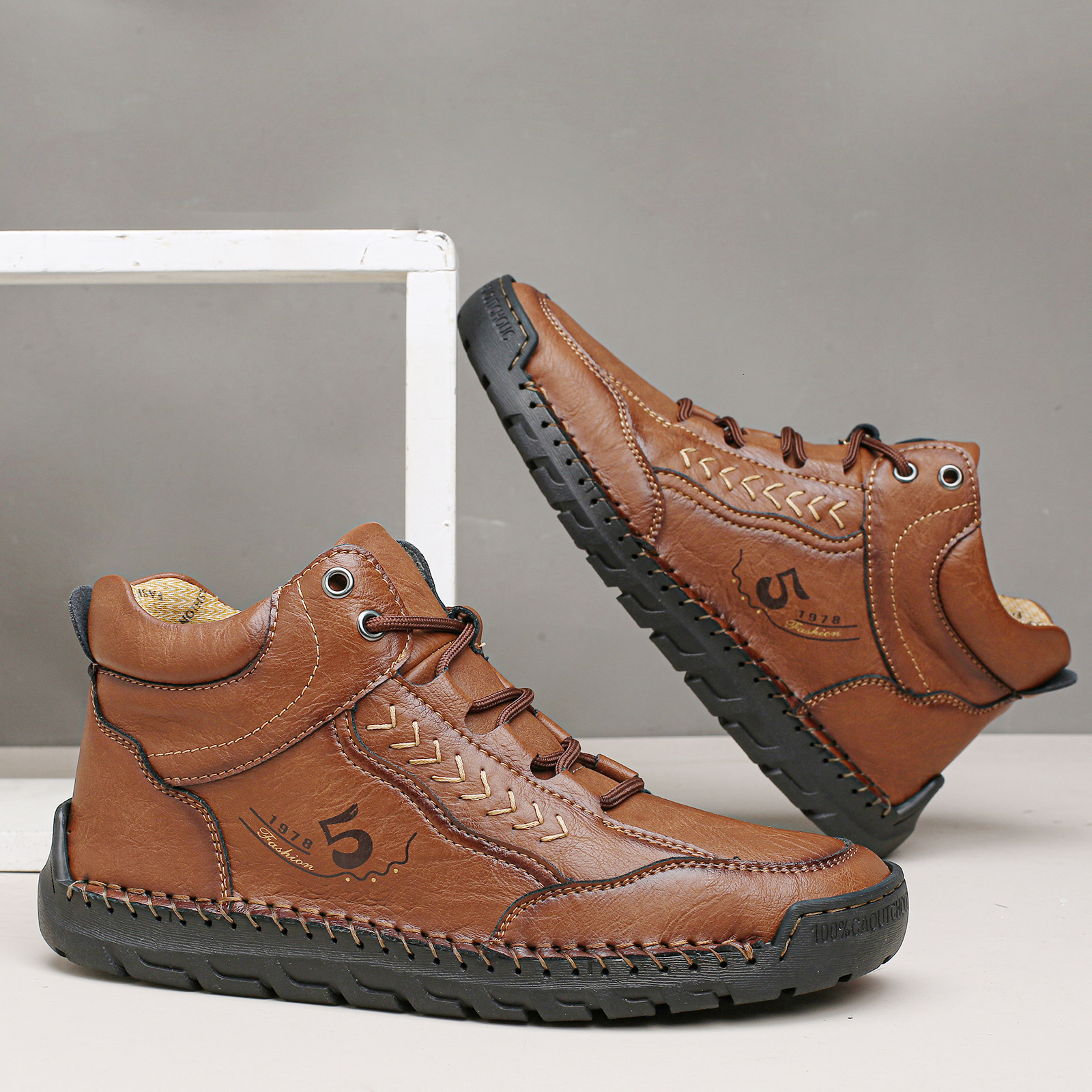 Plus-Size Men's Shoes Outdoor Casual Shoes Slip-On Flat Stitched Shoes Martin Boots Short Boots 88660_vogvips.com