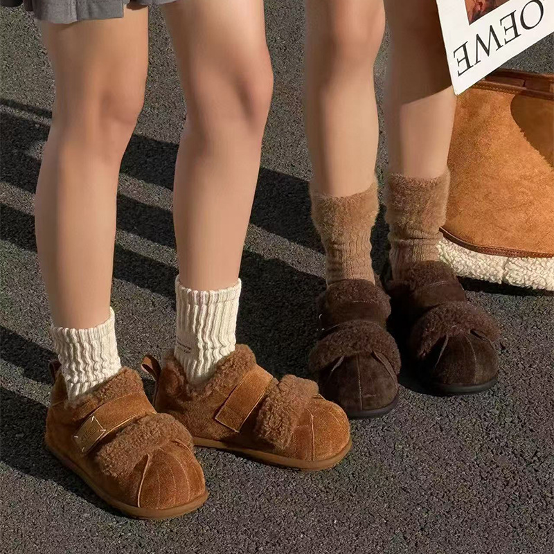 Women's Snow Boots 2026 Autumn and Winter New Style Lambswool Cotton Shoes, Chanel-Style Warm Plush Magic Tape Snow Cotton Shoes