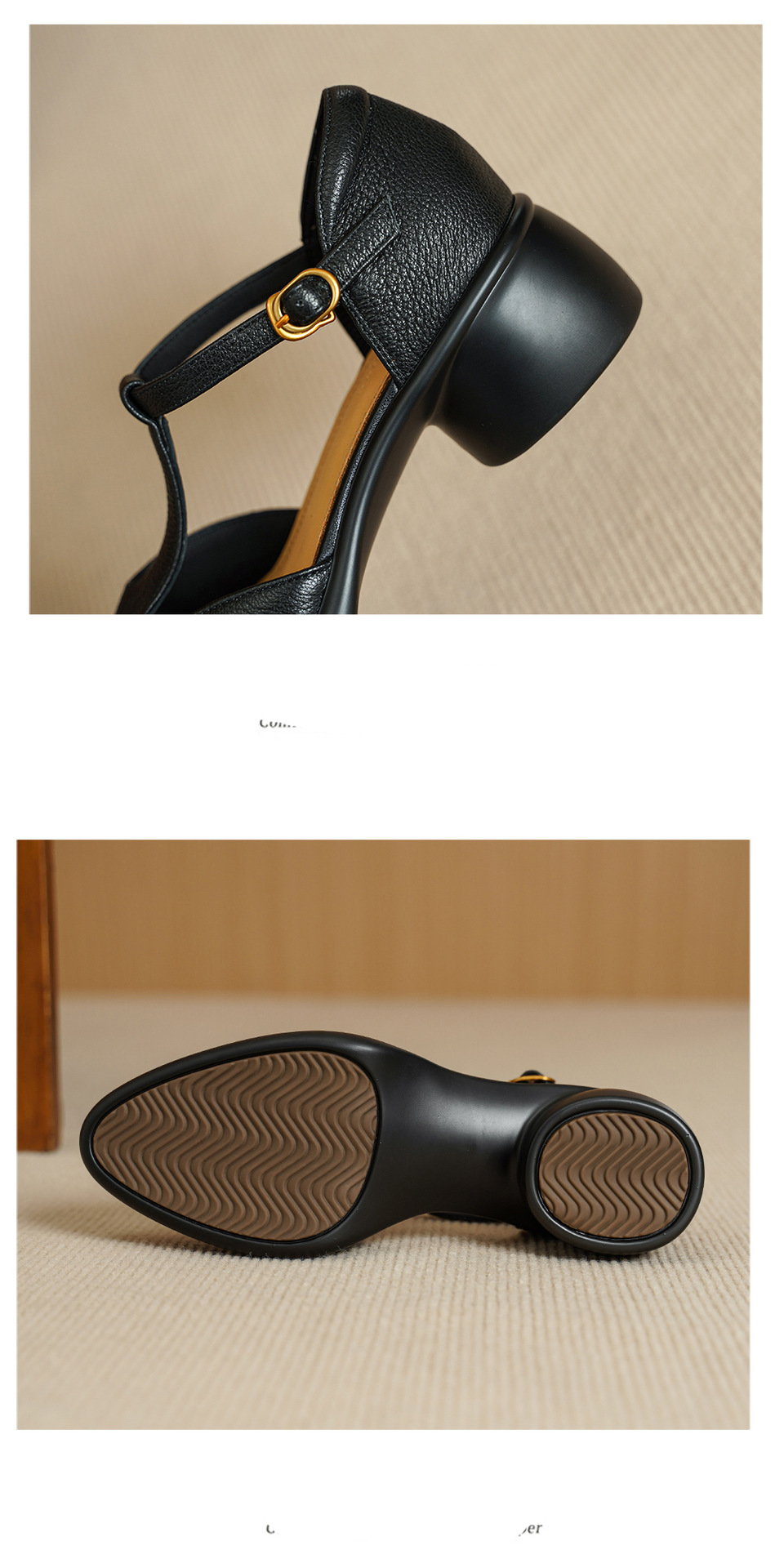 Sandal nữ quai chữ T gót vuông 5 cm mũi kín hở gót phong cách vintage — đen chi tiết 15