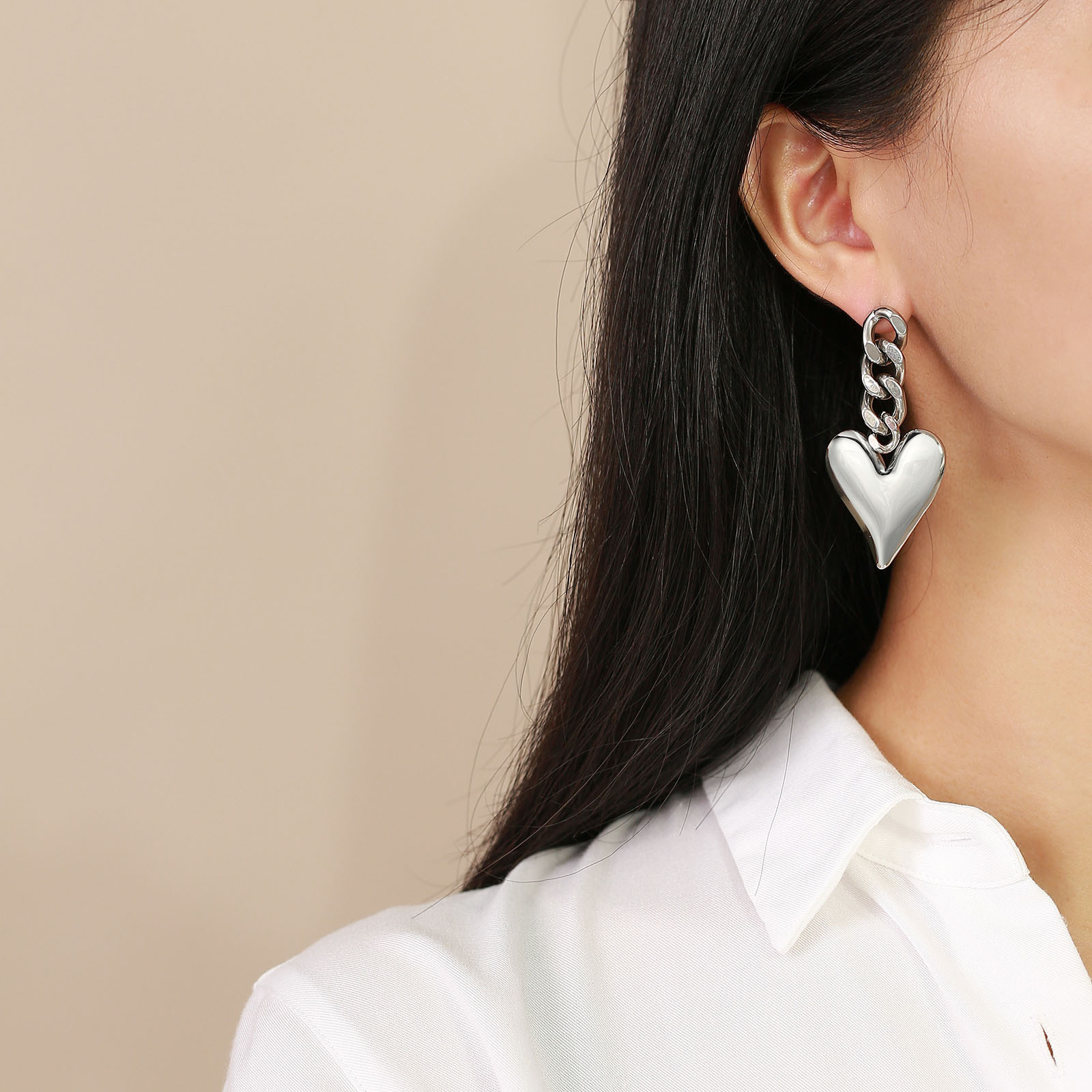 Fashion Heart Shape Stainless Steel Drop Earrings Plating Stainless Steel Earrings 1 Pair