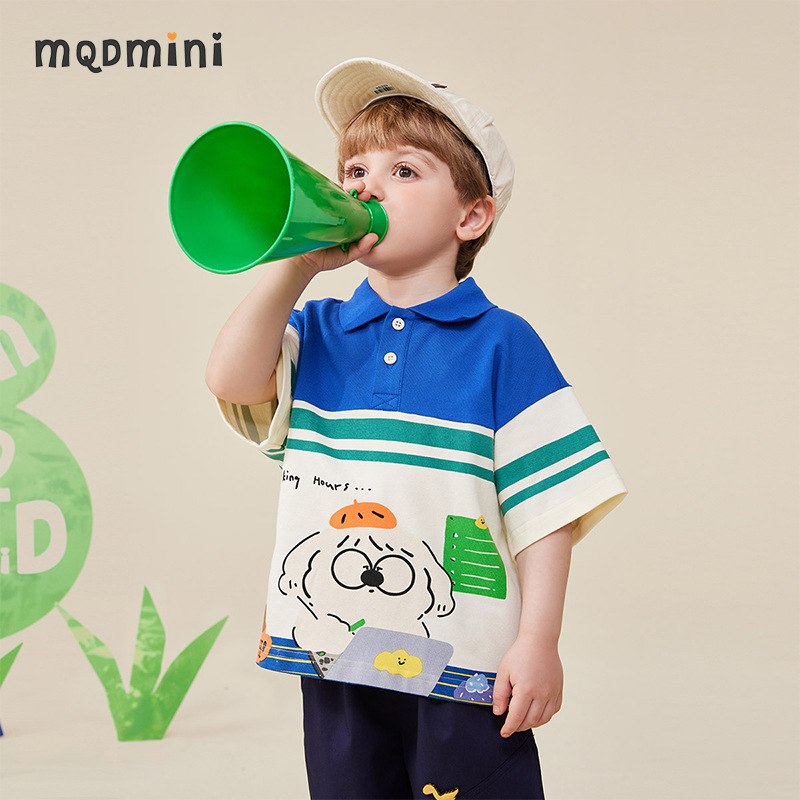 MQDmini children's clothing summer new style boys' short-sleeved polo shirt t-shirt trendy color-blocked top