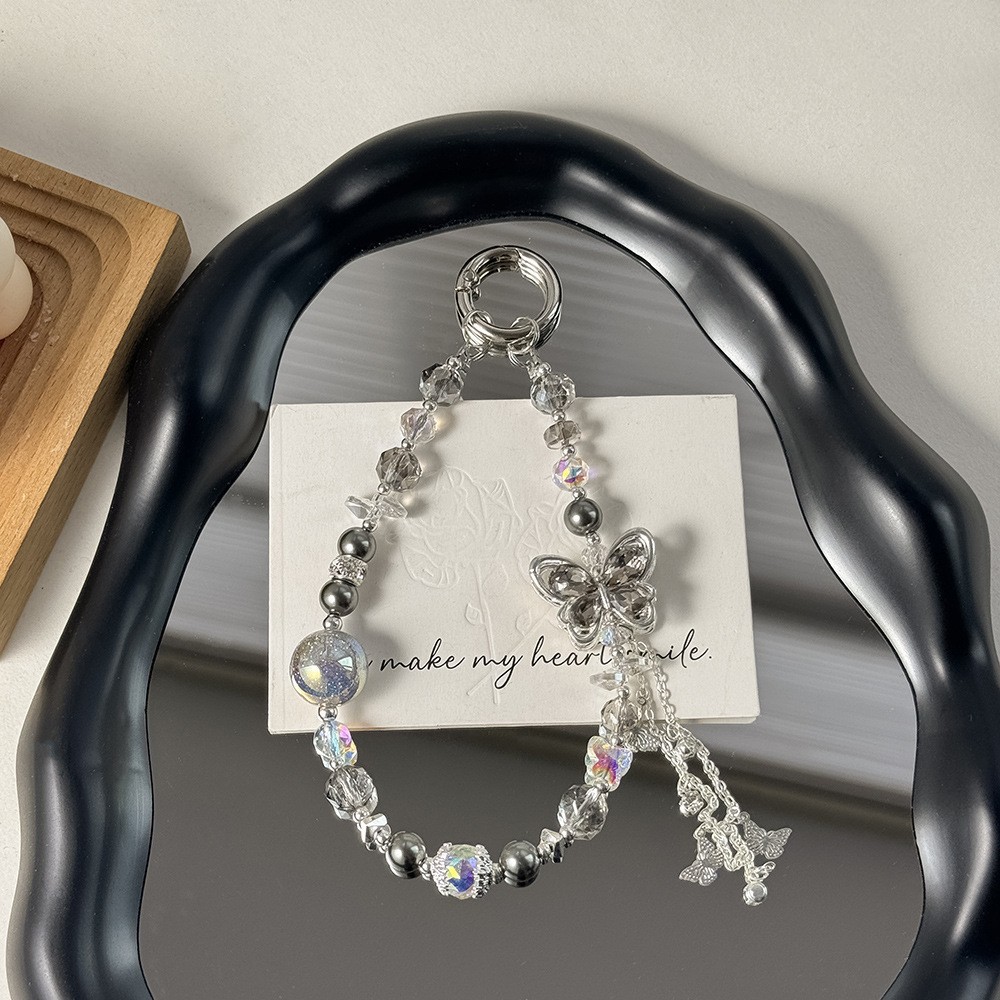 Nuevo estilo coreano de alta calidad perla circón bowknot cuentas de cristal cordón de teléfono móvil colgante de llavero de nailon Ruyi