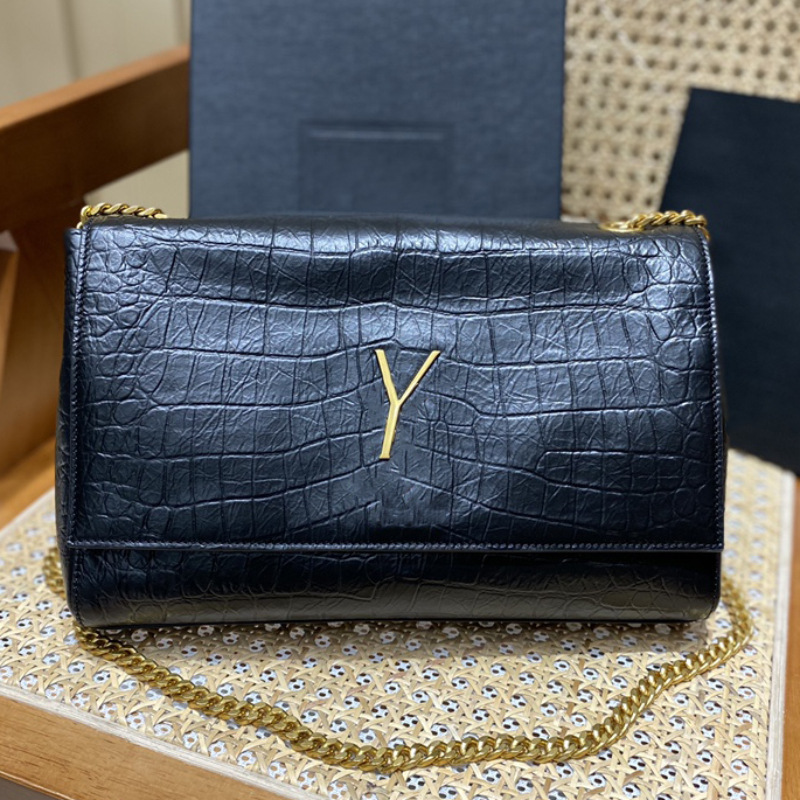 High-End Women's Bag Deerskin Double-Sided Chain Kate Crocodile Pattern Suede Leather Single Shoulder Crossbody Yangshulin Same Style Genuine Leather
