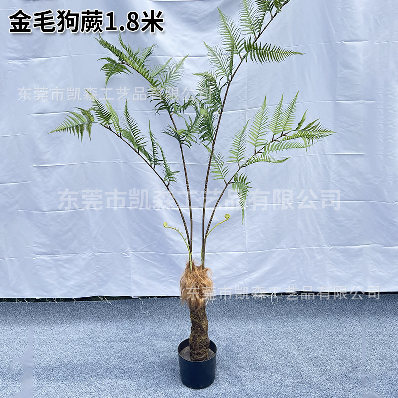 Simulación de alta simulación de plantas falsas en el suelo de plantas de plantas verdes de helechos de cabeza de mono en maceta combinadas de paisaje interior de seda dorada