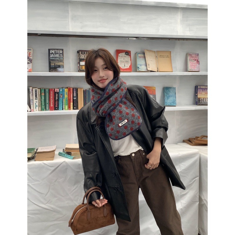 秋冬新款含羊毛小香风毛线锁边圆点围巾显白ins高颜值女学生保暖|undefined