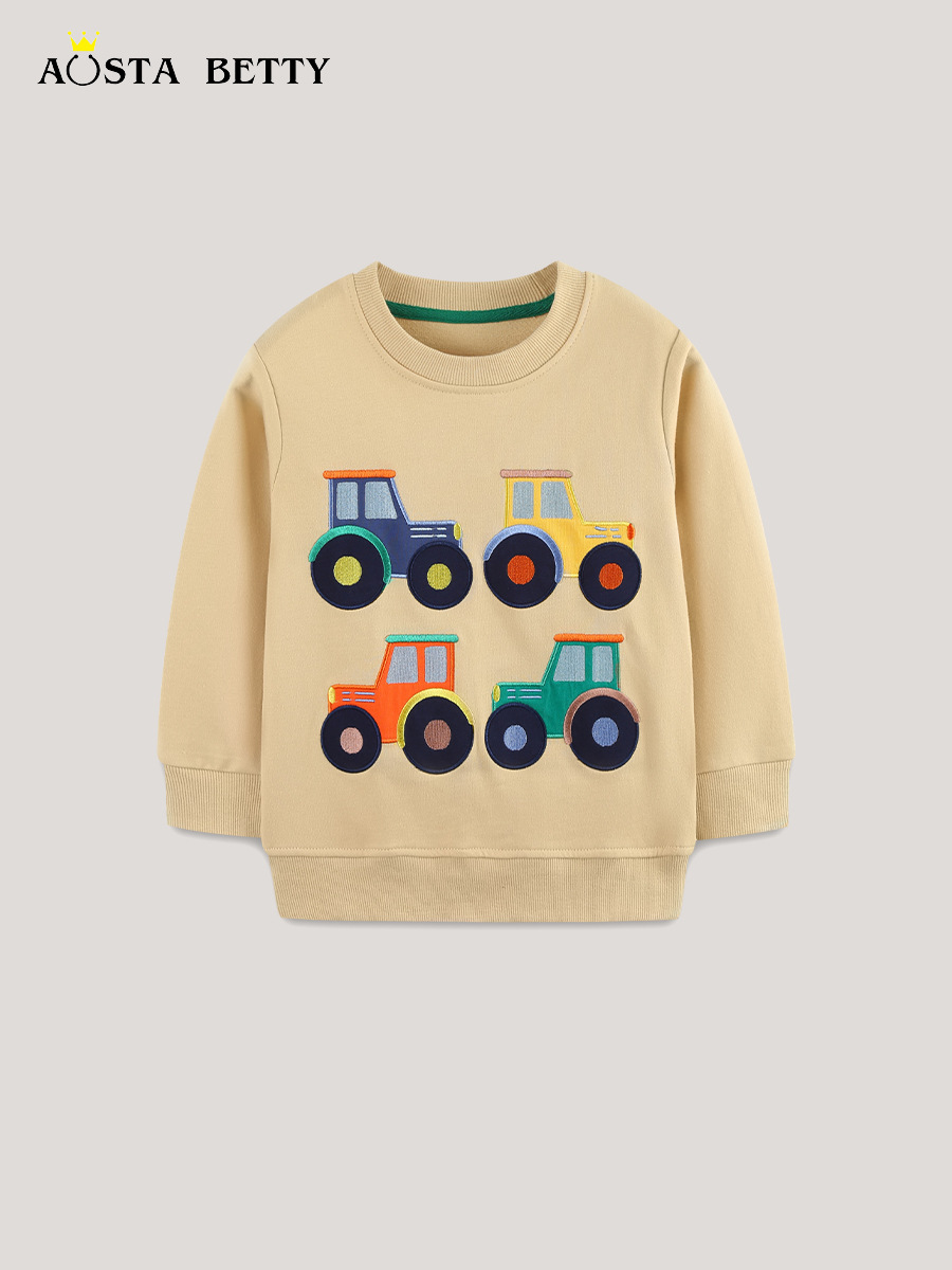 26 nuevos productos de otoño, sudaderas para niños, sudaderas de estilo europeo y americano con bordado de dibujos animados, sudaderas para niños de algodón tejido con cuello redondo.