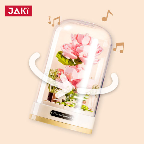 Jiaqi Music Box Building Blocks Rose Flowers Immortal Girl Gift Simulated Flower Assembled Ornaments Cross-Border JK2675
