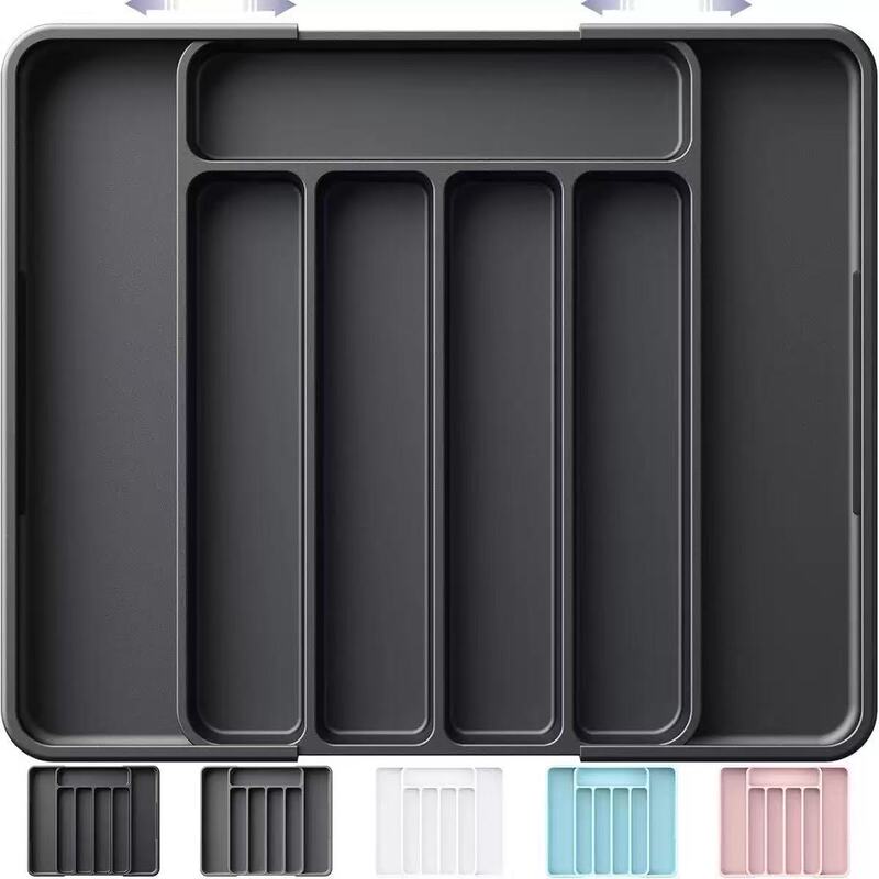 Amazon's New Multifunctional Retractable Silverware Divider Storage Box Can Expand the Kitchen Drawer Cutlery Storage Box