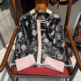 冬季南油新款桑蚕丝加棉棉衣古典东方韵味复古新中式国风素雅外套