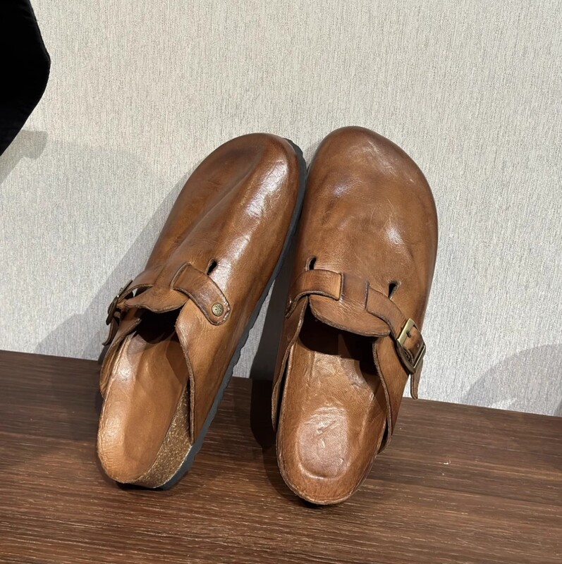 Hand-Washed Horsehide 2025 New Retro Genuine Leather High-Bottom Flats Birkenstock Shoes Outer Wear Baotou Slippers for Women Hand-Washed Horsehide 2025 New Retro Genuine Leather High-Bottom Flats Birkenstock Shoes Outer Wear Baotou Slippers for Women