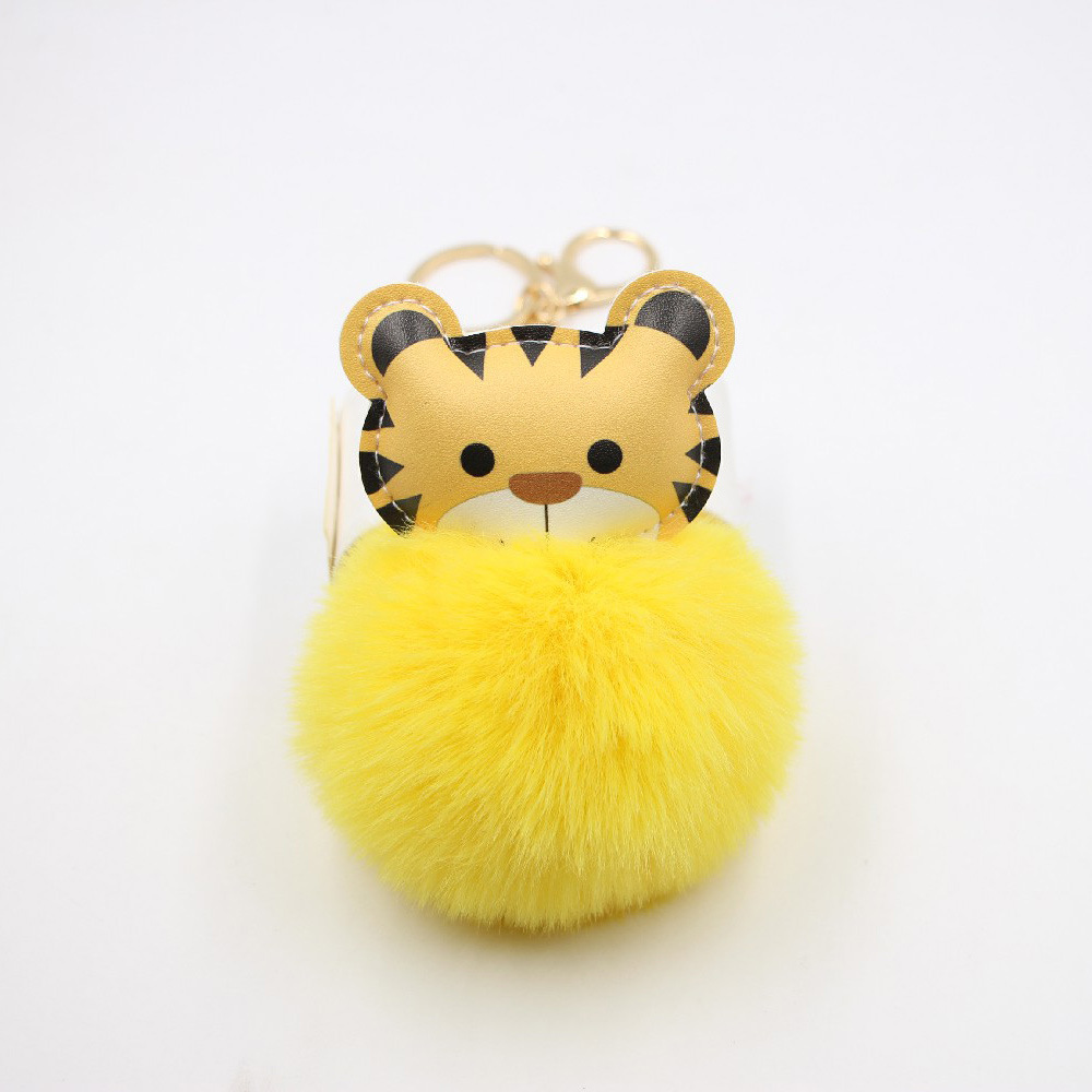 Cartoon Tiger Imitation Rex Rabbit Fur Ball Keychain Car Car Zodiac Tiger Plush Pendant Accessories display picture 3