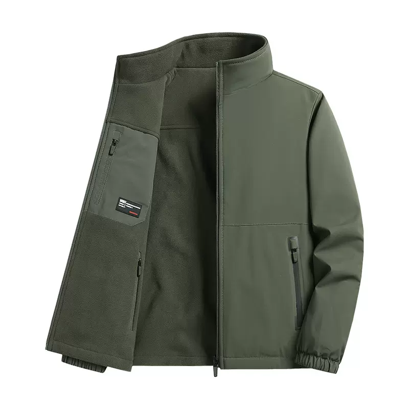 跨境秋冬新款男士双面穿立领中老年夹克休闲宽松大码加绒加厚外套