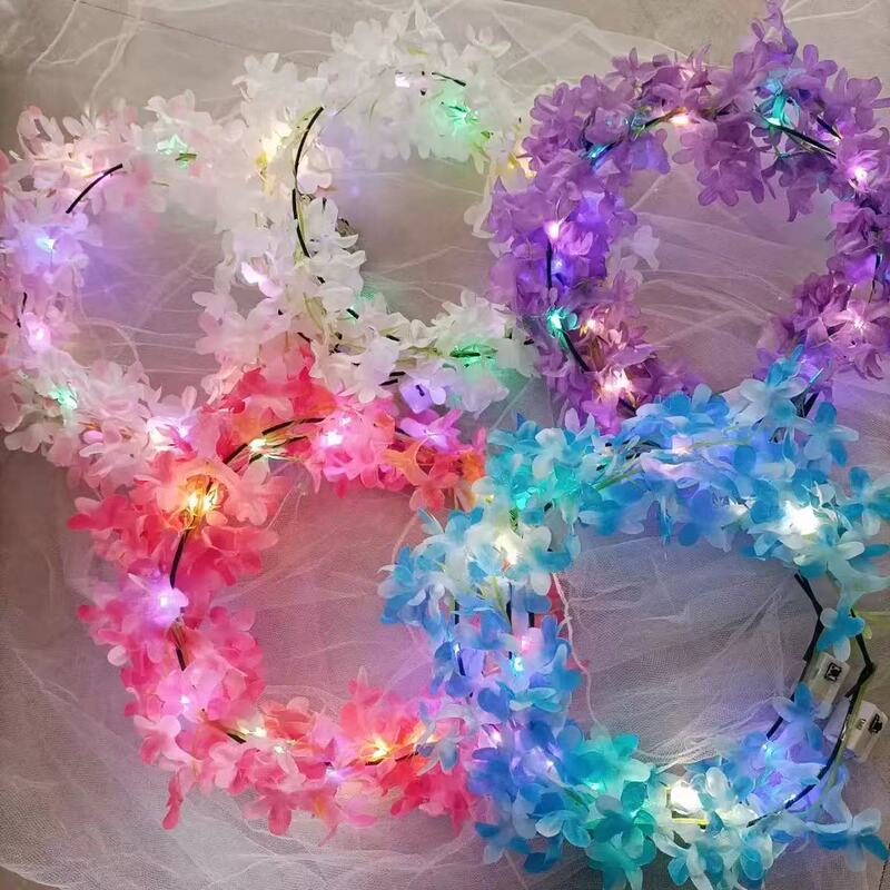 新しいライラックの花発光ベールインターネット有名人の製品写真小道具花輪頭飾り弓ナイトマーケット景勝地ホットセール|undefined