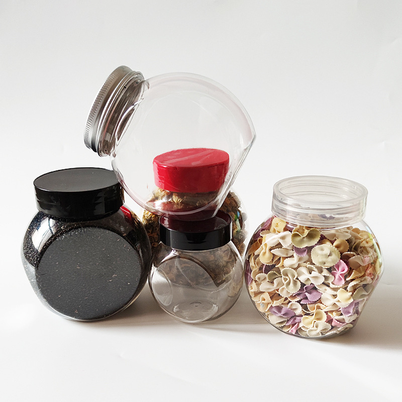 可定制扁鼓透明包装密封塑料瓶糖果零食酱菜菊花茶pet塑料瓶