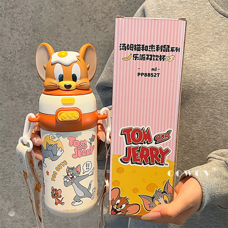 猫和老鼠保温杯2025新款女生高颜值学生上学专用吸管水杯子带背带|undefined