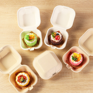 Disposable pulp hamburger box degradable 4-inch cake box bento box cake box mini dessert packing box