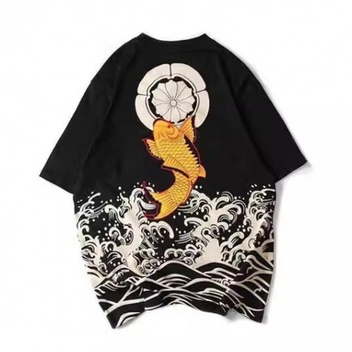 Men's summer thin casual straight-leg collarless printed youth ready-to-ship mesh short-sleeved T-shirt