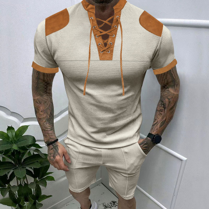 385g Weight Short Sleeve Sleeve Length Polyester Fabric Type Shorts Sets Sets Type 2 Pieces Set Quantity Casual Occasion Turndown Neckline Regular Fit Fit Type Color Block Pattern Summer Season Men's Gender Simple Style Style Men's Color Block Simple Style Turndown Short Sleeve Regular Fit Men's Sets 40