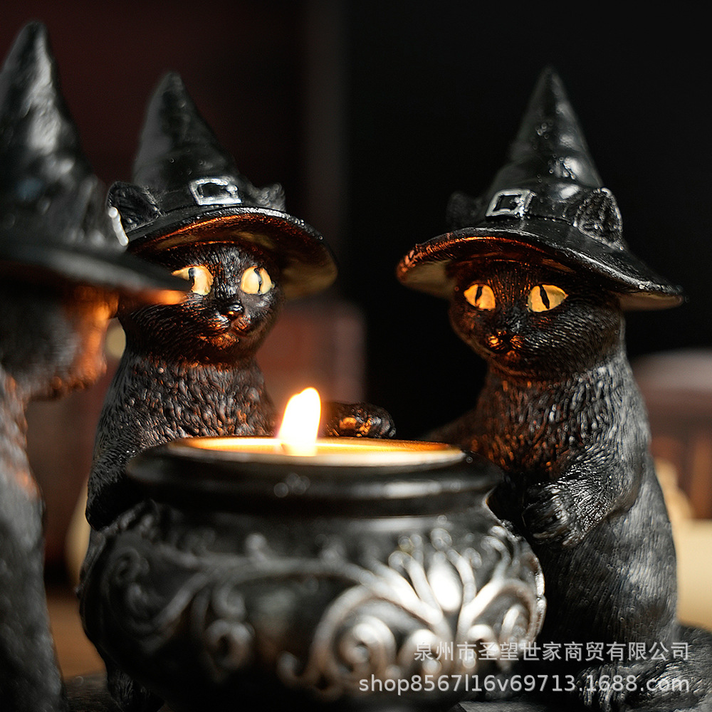 Halloween nuevo gato mágico misterioso viento oscuro retro decoración de resina artesanía fantasma festival de incienso estante