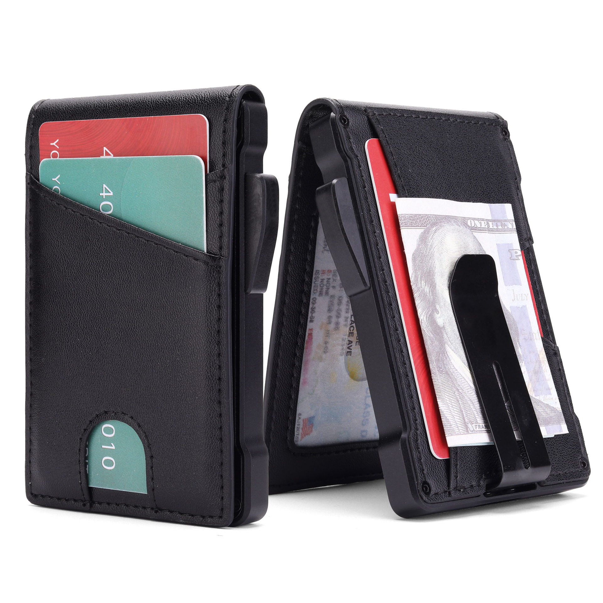 Cartera de múltiples tarjetas de empuje lateral de comercio exterior Cepillo antirrobo para hombres Caja de tarjetas multifunción Cartera para hombres con solapa de fibra de carbono