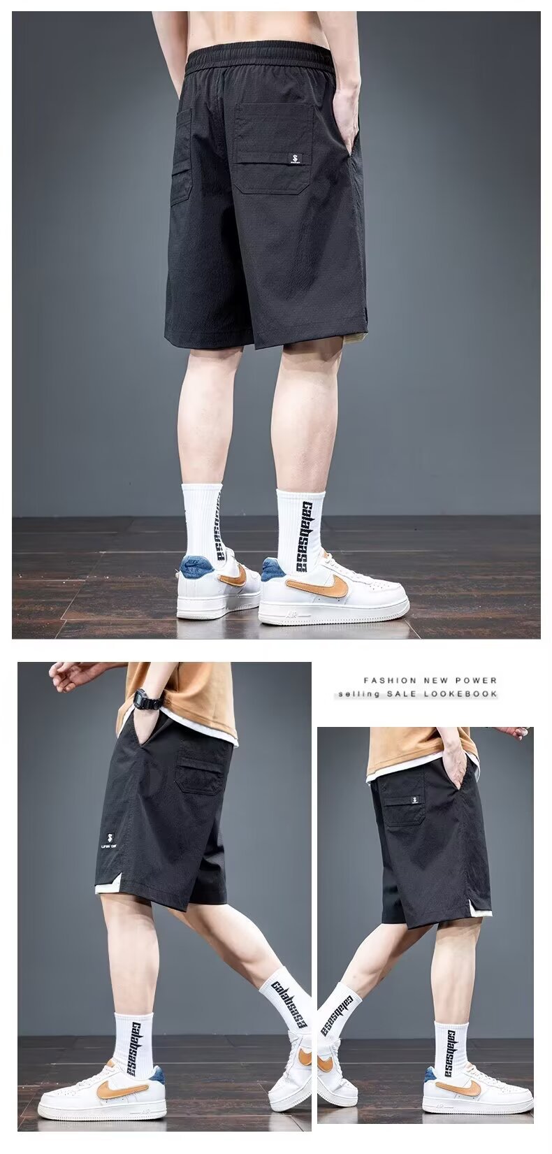 Camisa menos ropa pantalones cortos casuales tarjeta de gasa de verano para hombres lavado cintura elástica cordón pantalones de playa sueltos pantalones de cinco puntos