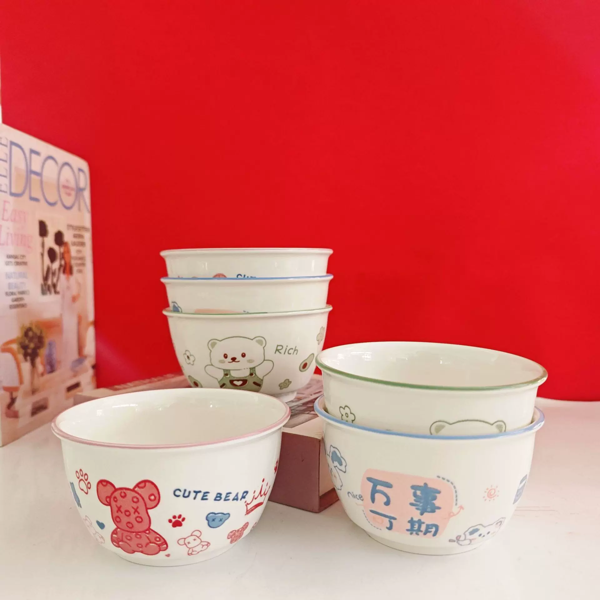 网红釉下彩家用陶瓷印花糖果甜心碗米饭碗汤碗创意可爱饭碗