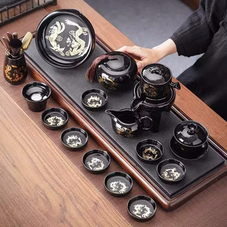 龙年新款陶瓷建盏乌金釉功夫茶具自动茶具礼盒套装一整套懒人泡茶
