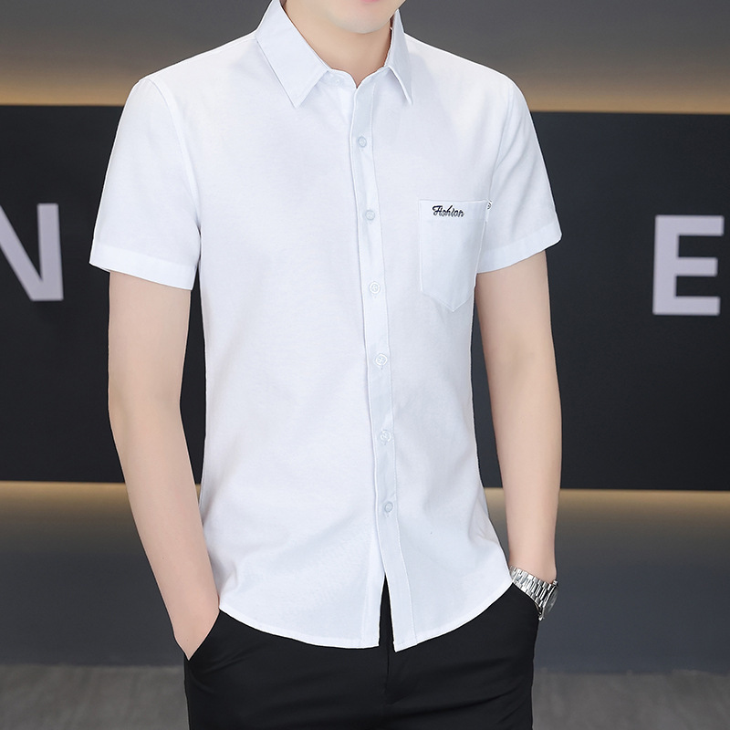Oxford Cloth Spring and Autumn Men's Short-Sleeve Shirt with Pocket, Solid Color Trendy Men's Casual Shirt, Sizes M-4Xl Oxford Cloth Spring and Autumn Men's Short-Sleeve Shirt with Pocket, Solid Color Trendy Men's Casual Shirt, Sizes M-4Xl