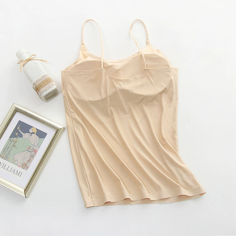 Бесшовная топик camisole из шелка-льда, вкладыши с фиксированными чашками, дышащий красивый спина жилета