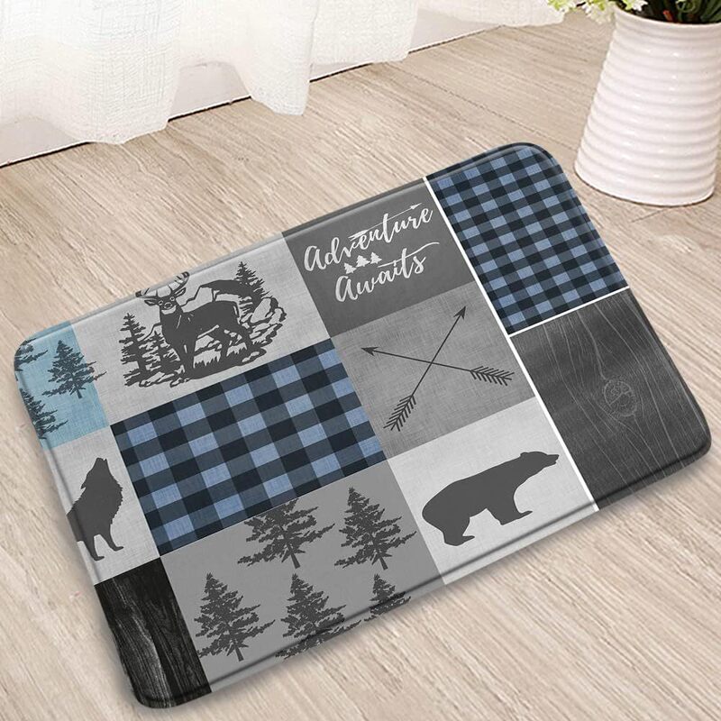 Flannel Cottage Bathroom Mat Vintage Rustic Cottage Bear Elk Wolf Forest Adventure Waiting for Buffalo Plaid Township Flannel Cottage Bathroom Mat Vintage Rustic Cottage Bear Elk Wolf Forest Adventure Waiting for Buffalo Plaid Township