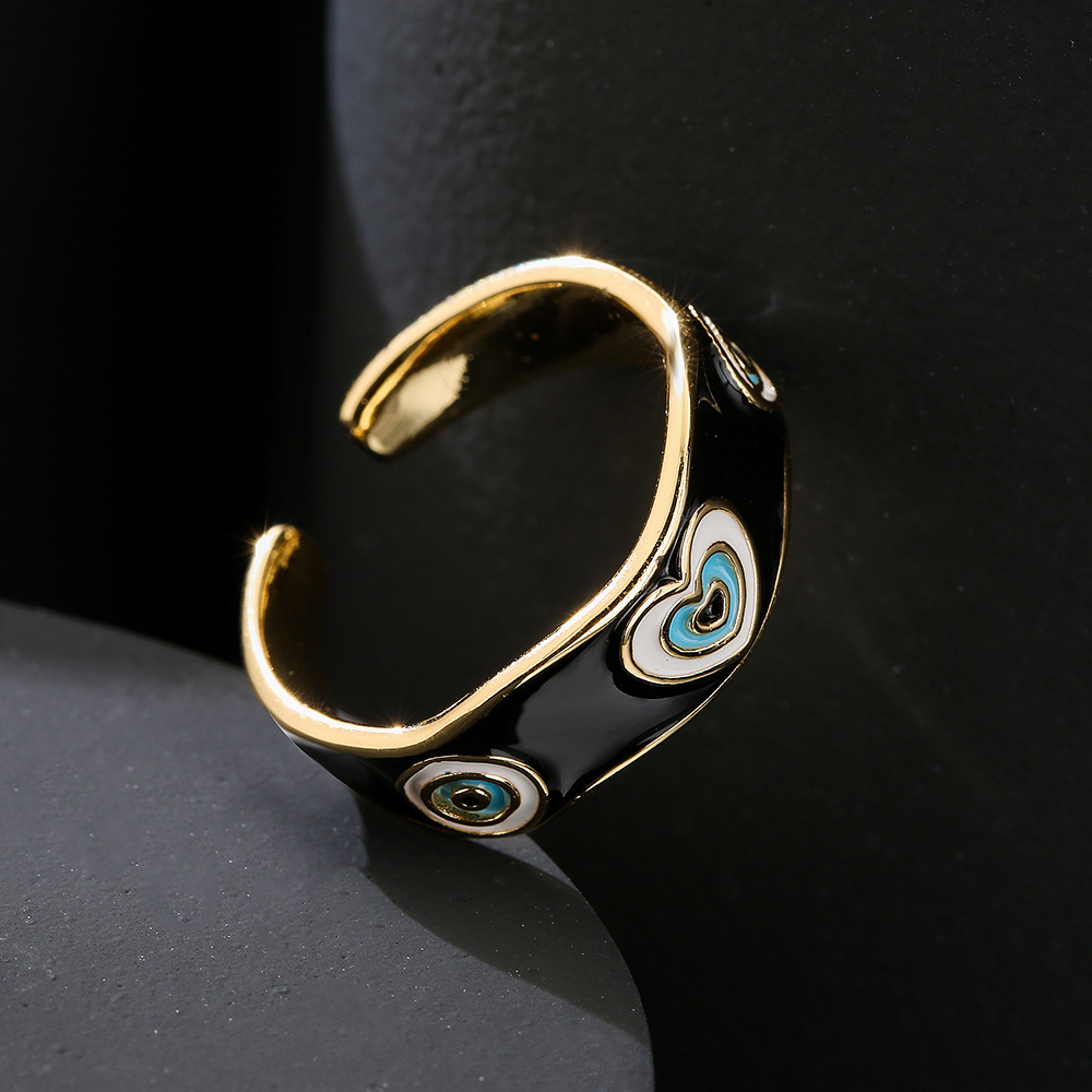 fashion copper plated 18K gold color dripping oil heart eye pattern open ring