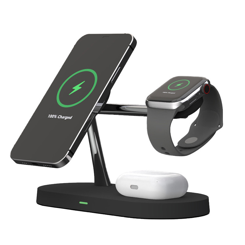 Cargador inalámbrico de escritorio de la luz de la noche 15W del soporte de carga del teléfono móvil del cargador inalámbrico magnético cinco en uno del teléfono móvil