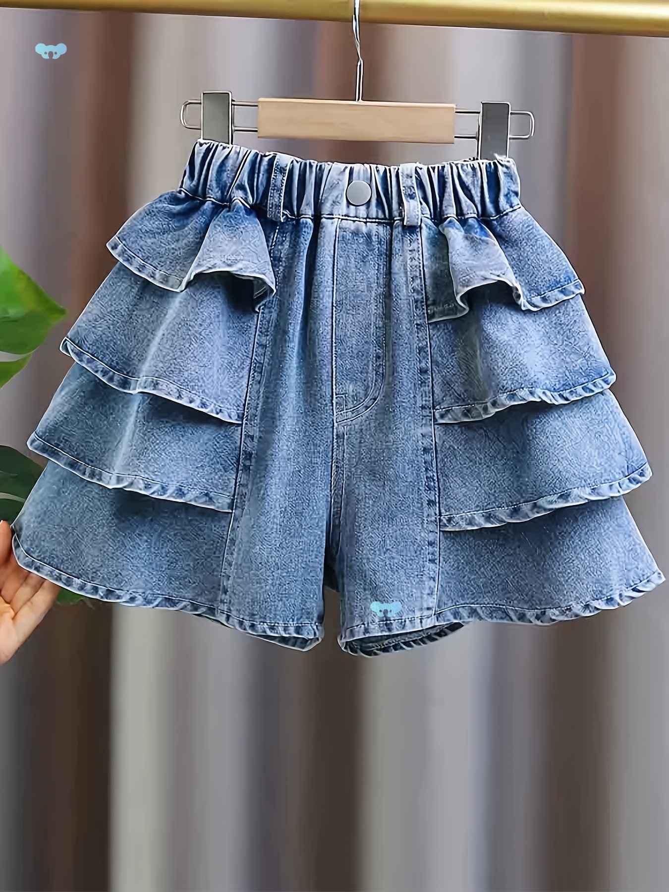 Solid Color Flutter Denim Skirt Shorts For Girls Cute Cross-border