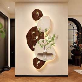 石来运转玄关装饰画寓意好的水培绿植走廊挂画入户正对门LED灯画