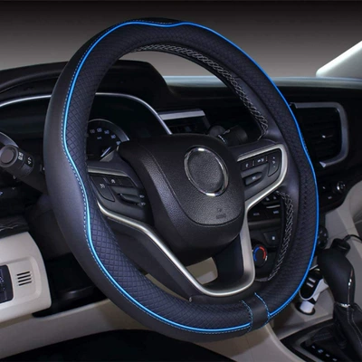 wheel cover four seasons universal: Steering wheel cover - o-type-nappa-leather-black-line-blue-strip-38cm