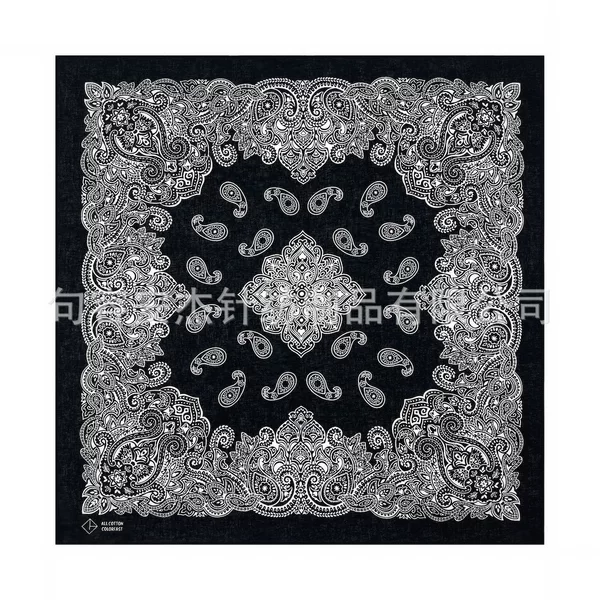 Factory direct supply cotton square European and American cotton four-leaf clover cashew flower square bandana hip-hop hip-hop scarf