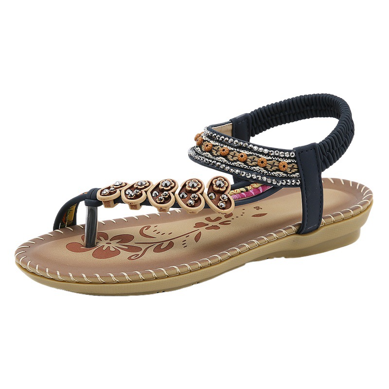 Comercio exterior transfronterizo 2023 verano rhinestone estilo bohemio sandalias de las mujeres étnicas más el tamaño del dedo del pie Sandalias planas mujeres