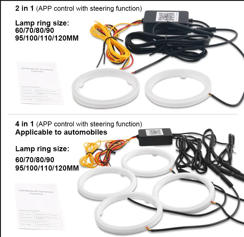 General Motors modified LED angel eye halo rings with APP mobile control, colorful daytime running lights, and headlight rings
