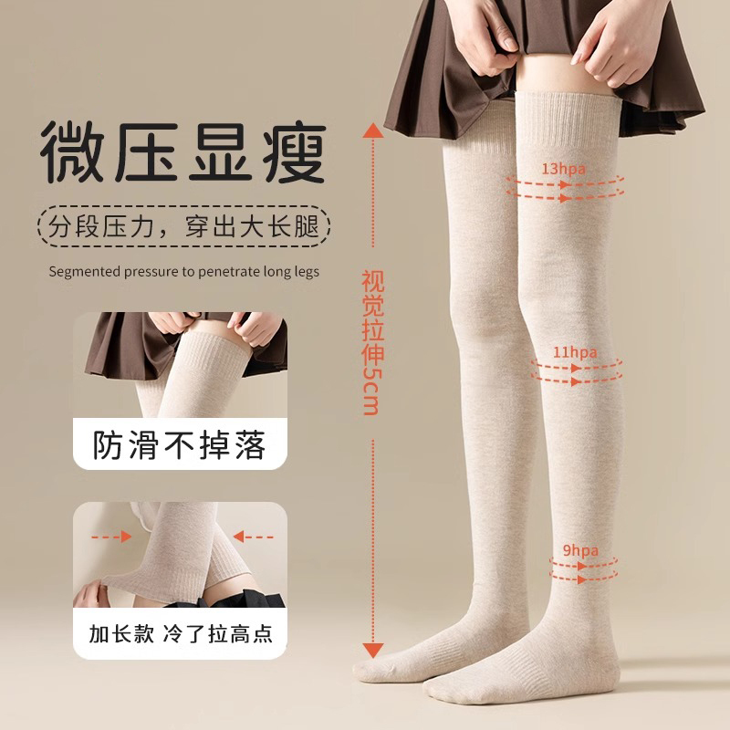 过膝袜子女秋冬季长筒袜加厚保暖护膝袜高筒女士大腿袜微压条纹|undefined