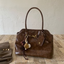 2025新品网红同款时尚百搭复古棕公文包凹造型设计单肩手提包包女