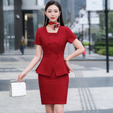 职业美容师红色开业套装女夏季短袖时尚酒店前台工作服女工衣