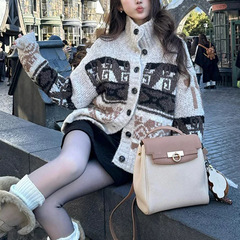 重工風のゆったりとしたフェアリーアイランドセーターコート、女性用ハイネック、秋冬新作、厚手、アウター、トレンドブランドニットカーディガン