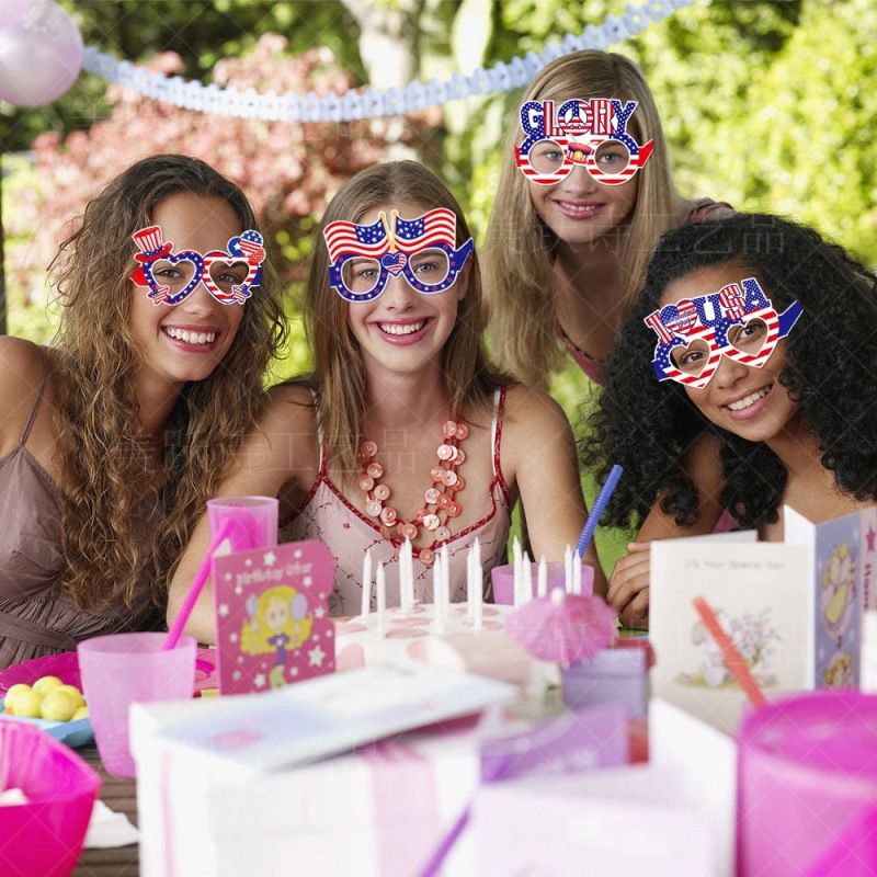 Nuevos productos transfronterizos Gafas decorativas del Día de la Independencia de EE. UU. Accesorios fotográficos divertidos Gafas de papel decorativas para fiestas de EE. UU.