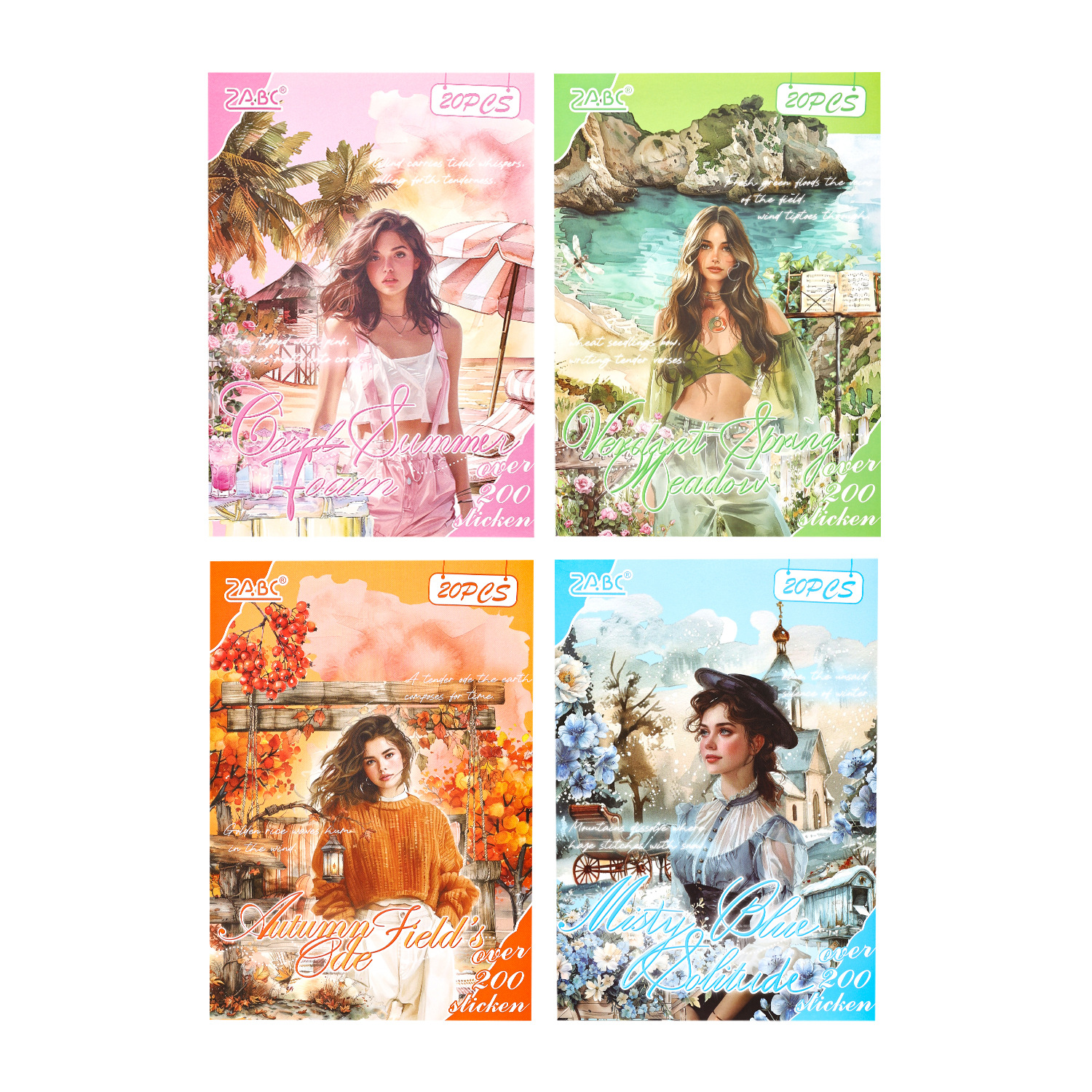 Yue Zhen cuatro estaciones patrulla de poesía cortar pegatinas de película pegatinas de libro pegatinas transfronterizas pegatinas para niños pegatinas de libro pegatinas de libro de mascotas